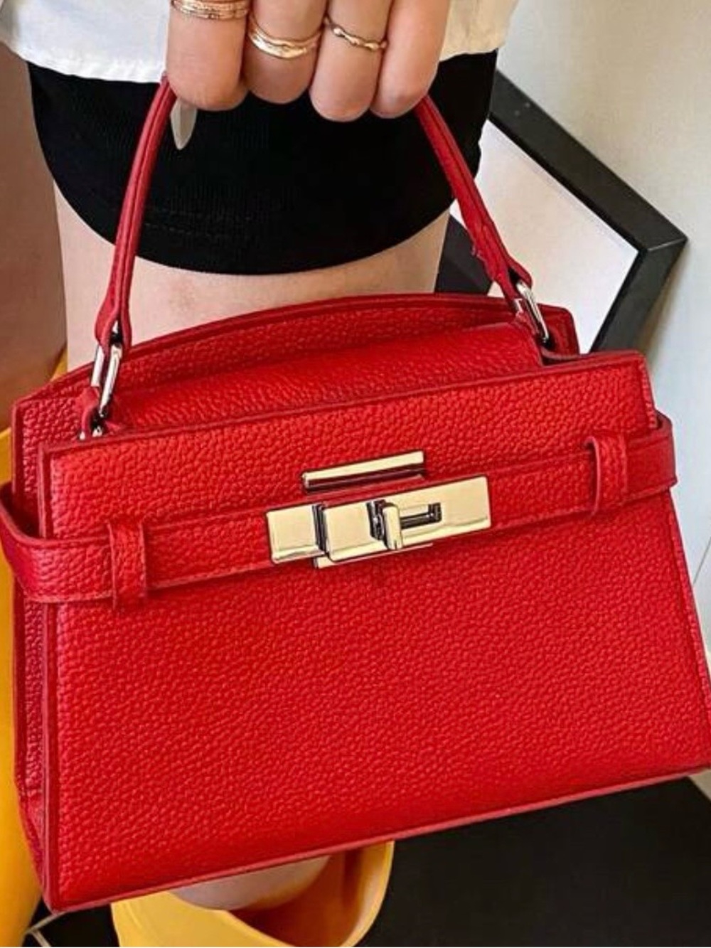 Red Structured Top-Handle Women’s Bag